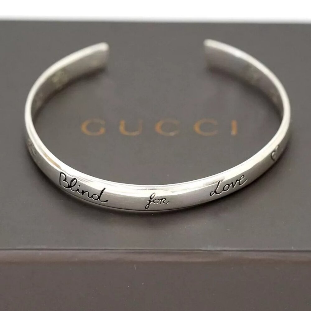 GUCCI G Logo BLIND FOR LOVE Cuff Bracelet 5.5" Silver 925 Auth o1142 w/Box